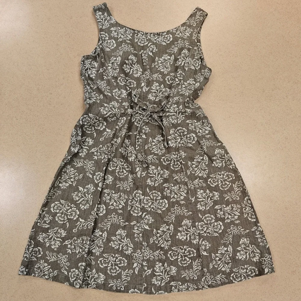 VTG Rafella Linen Dress Tie Back Women's 14 Cottagecore Scoop Neck NWT Deadstock